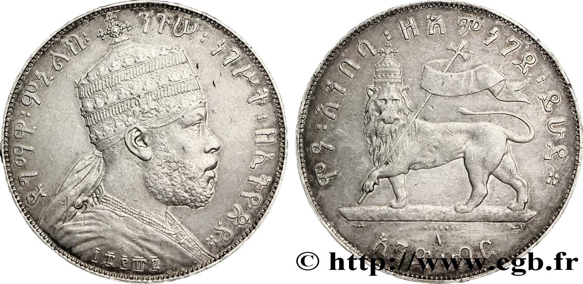 ETIOPIA 1 Birr roi Menelik II EE1887 1885 Paris - A q.SPL 