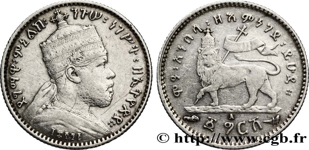ETHIOPIA 1 Gersh Ménélik II / lion EE1895 1903 Paris - A XF 