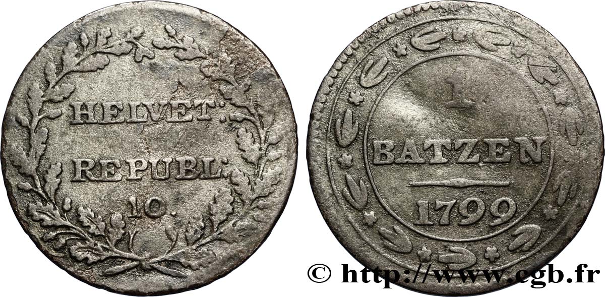SUIZA - REPÚBLICA HELVÉTICA 1 Batzen (10 Rappen) République Helvétique 1799  BC 