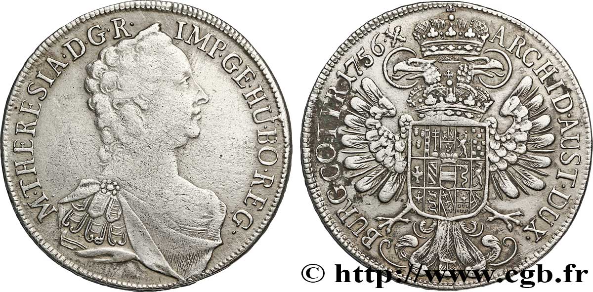AUSTRIA 1 Thaler Marie-Thérèse / aigle bicéphale héraldique 1756 Vienne BB 