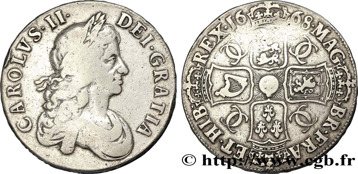 ENGLAND AND IRELAND (KINGDOM) 1 Crown Charles II 1668  VF 