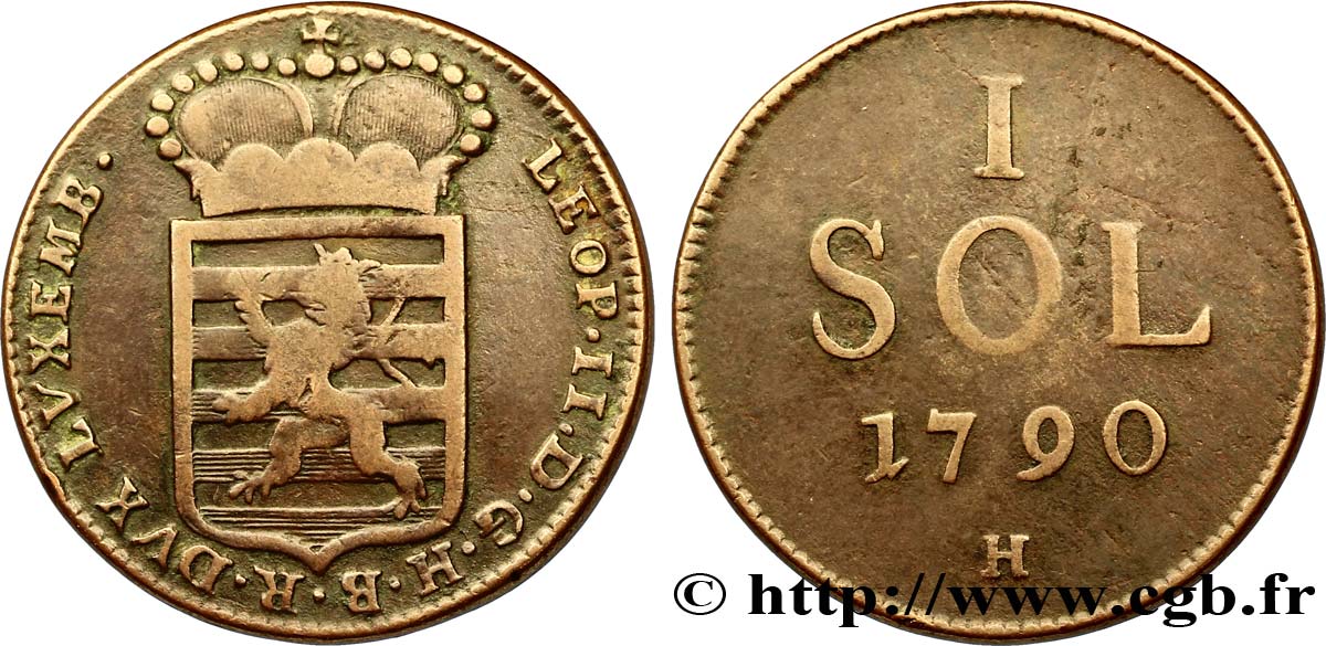 LUXEMBURGO 1 Sol emblème frappe au nom de Léopold II 1790 Günzburg - H BC 