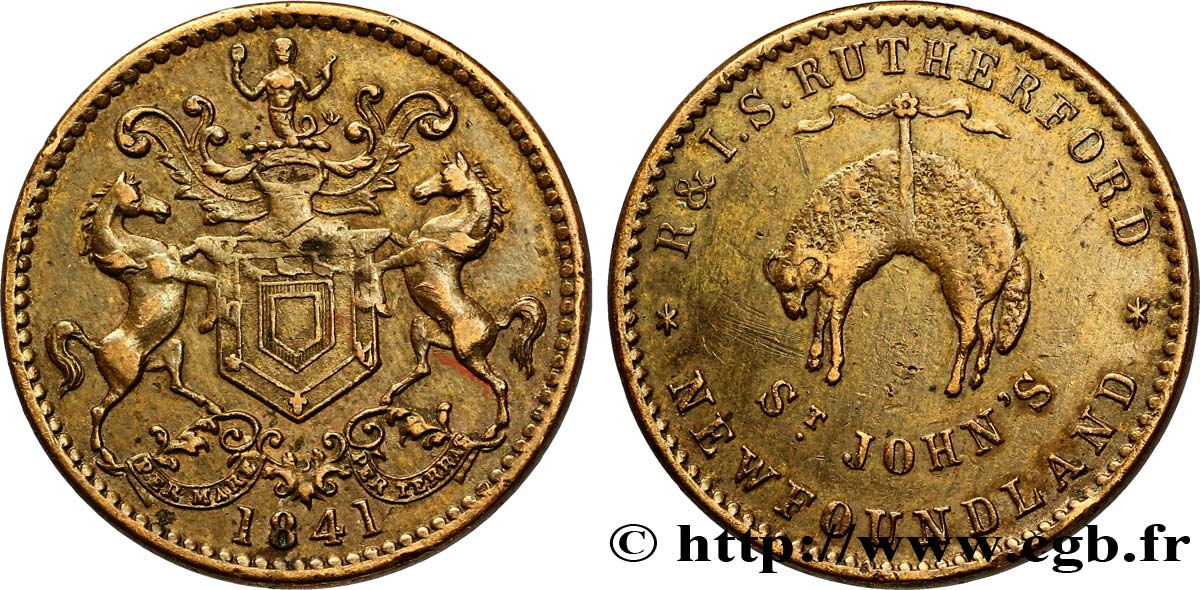 TERRE-NEUVE 1/2 Penny armes / R. & I.S. Rutherford - St John’s 1841 Heaton TTB 