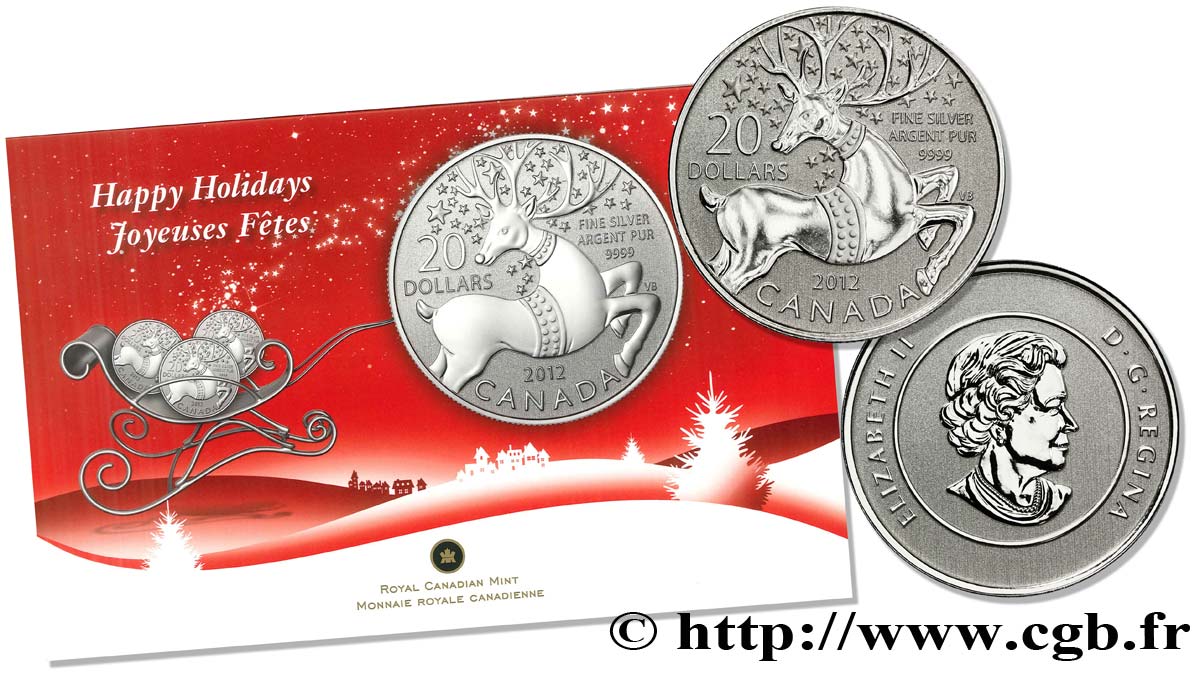 CANADA 20 Dollars Proof monnaie des fêtes : Elisabeth II / renne 2012 Ottawa MS 