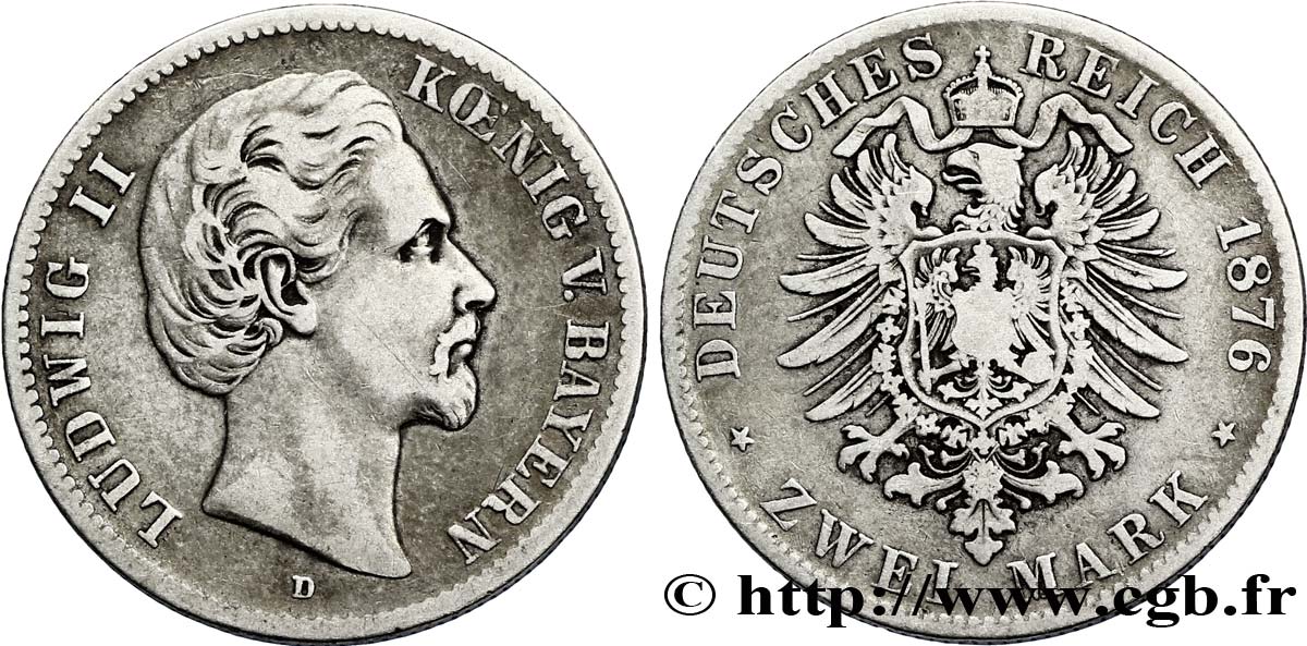 GERMANIA - BAVIERIA 2 Mark Louis II / aigle 1876 Munich - D q.BB 