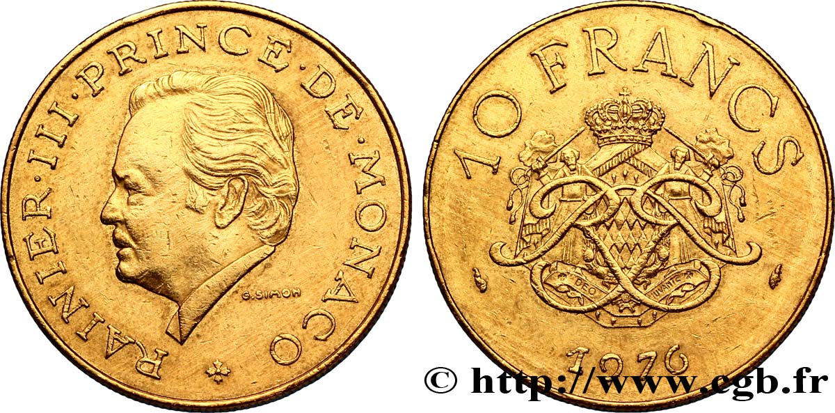 MONACO 10 Francs Rainier III / écu et monogramme couronnés 1976 Paris SS 