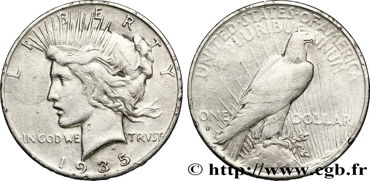 VEREINIGTE STAATEN VON AMERIKA 1 Dollar type Peace variété avec 3 rayons sous ONE 1935 San Francisco - S S 