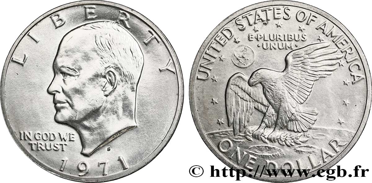 STATI UNITI D AMERICA 1 Dollar Proof Eisenhower / aigle posé sur la Lune 1971 San Francisco - S SPL 