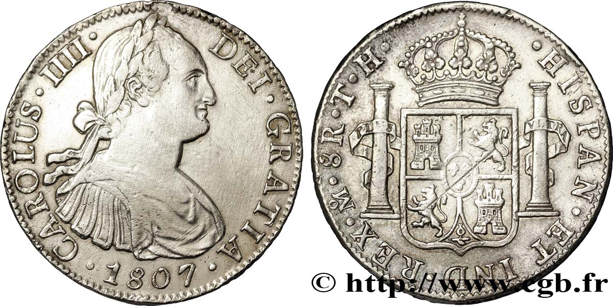 MÉXICO 8 Reales Charles IIII / emblème TH 1807 Mexico MBC 