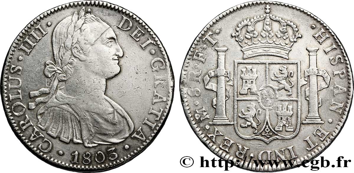MEXIKO 8 Reales Charles IIII / emblème FT 1803 Mexico SS 