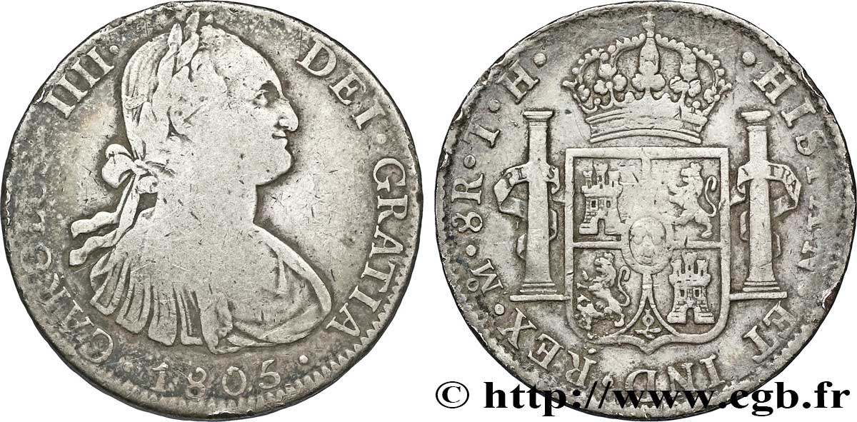 MÉXICO 8 Reales Charles IIII / emblème TH 1805 Mexico BC 