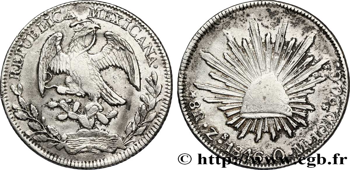 MEXIKO 8 Reales Aigle / bonnet phrygien sur soleil 1846 Zacatecas - Zs fSS 