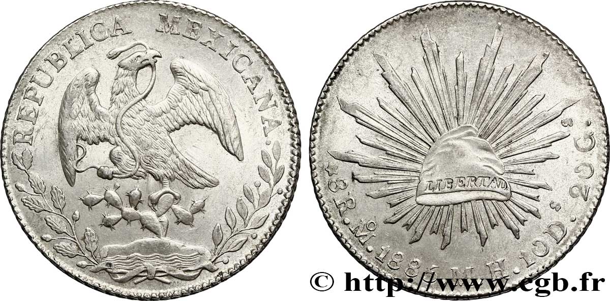 MÉXICO 8 Reales Aigle / bonnet phrygien sur soleil 1885 Mexico - M° EBC 