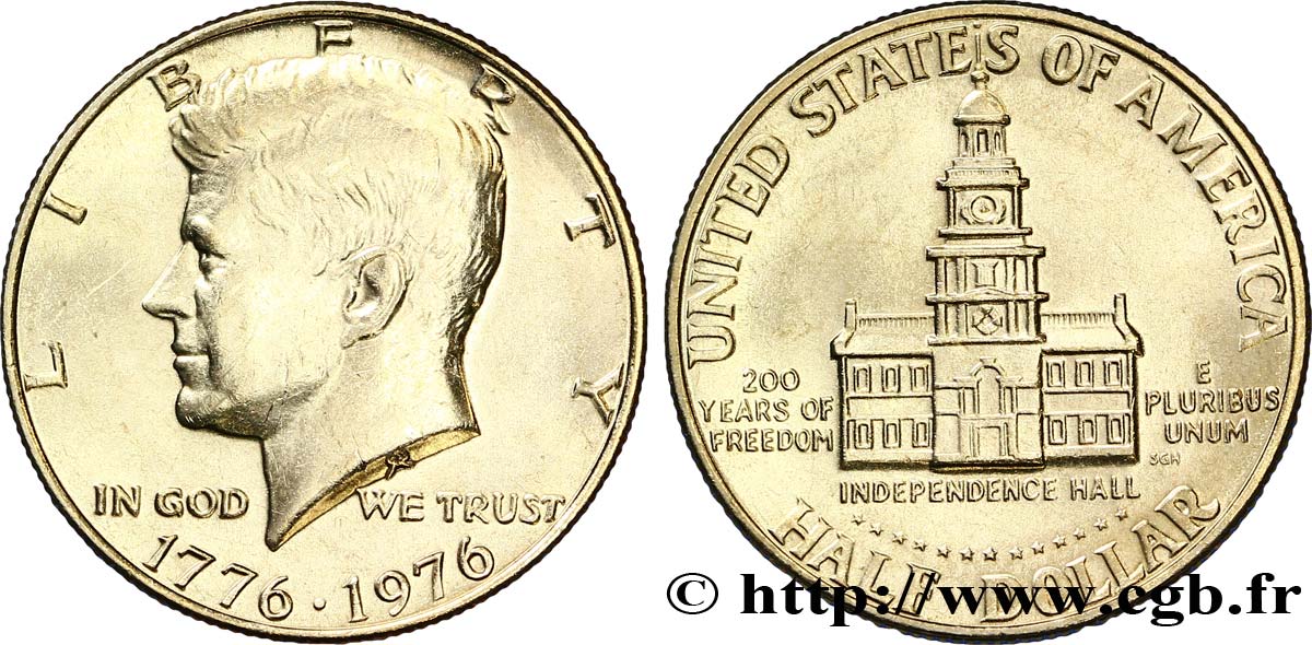 ÉTATS-UNIS D AMÉRIQUE 1/2 Dollar Kennedy / Independence Hall bicentennaire 1976 Philadelphie SPL 