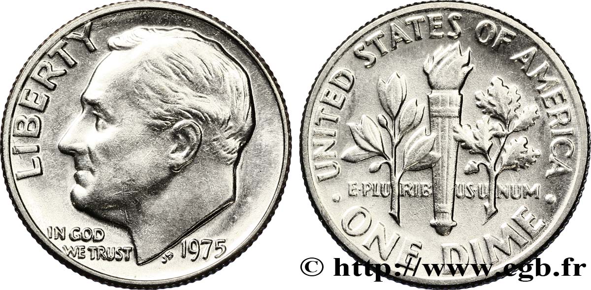VEREINIGTE STAATEN VON AMERIKA 1 Dime (10 Cents) Roosevelt 1975 Denver ST 