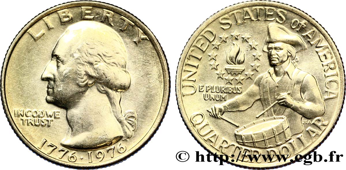 UNITED STATES OF AMERICA 1/4 Dollar Washington / tambour 1976 Philadelphie MS 
