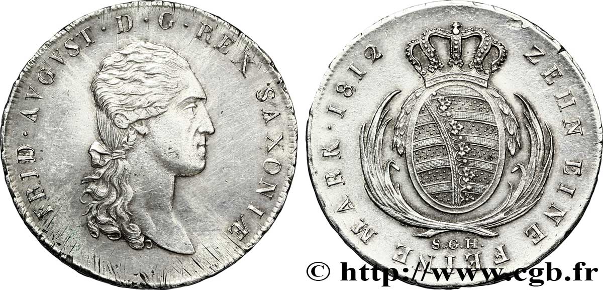 ALEMANIA - SAJONIA 1 Thaler Frédéric-Auguste, roi de Saxe/ blason 1812  MBC 