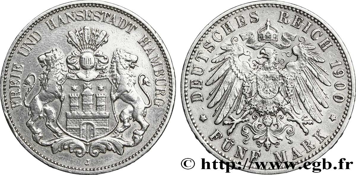 GERMANIA - LIBERA CITTA DE AMBURGO 5 Mark blason de Hambourg / aigle 1900 Hambourg - J q.SPL 