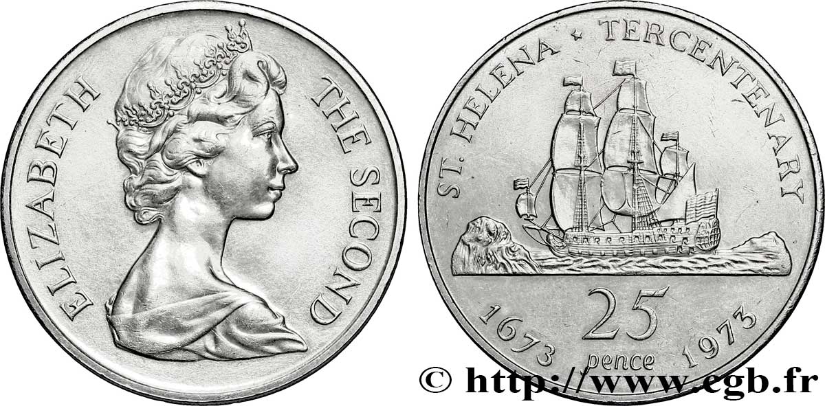 ST HELENA 25 Pence Elisabeth II / tricentenaire de la colonie 1973  MS 