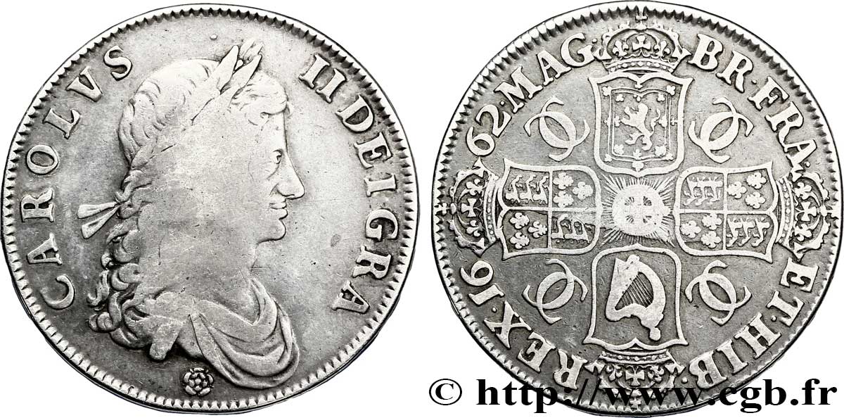 ENGLAND AND IRELAND (KINGDOM) 1 Crown Charles II 1662  VF 