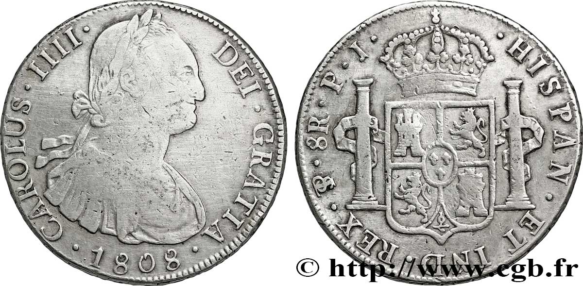 BOLIVIA 8 Reales Charles IIII d’Espagne PJ 1808 Potosi BC 