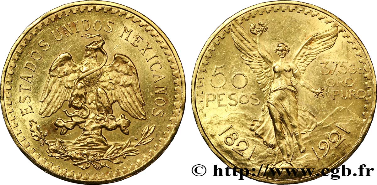 MEXICO 50 Pesos or Aigle du Mexique 1921 Mexico AU 