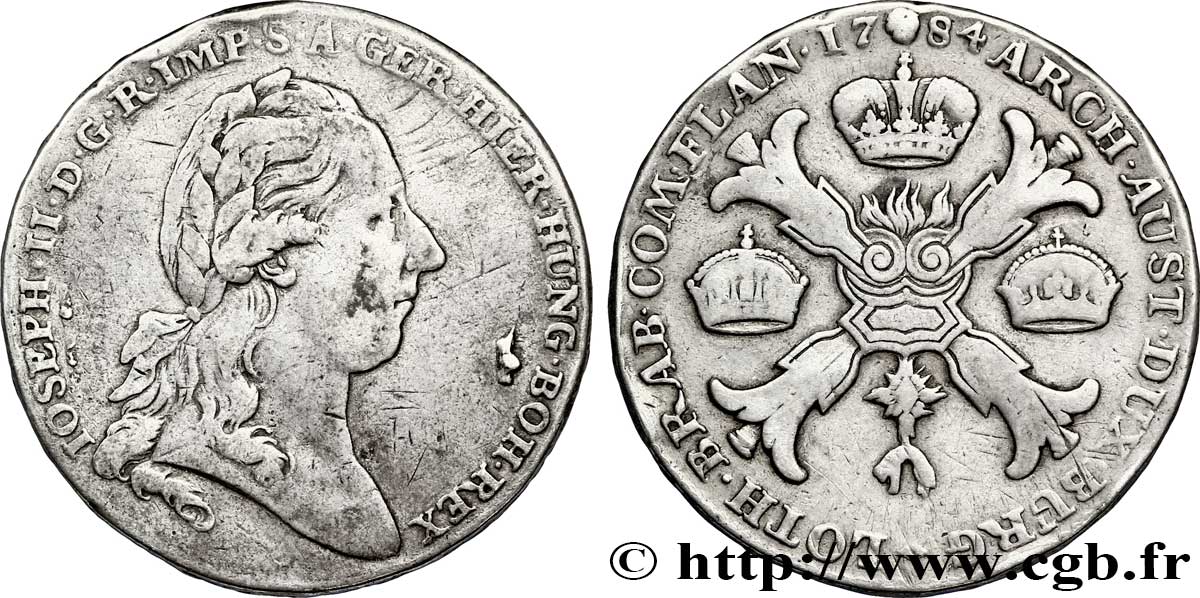 BÉLGICA - PAíSES BAJOS AUSTRíACOS 1 Kronenthaler Pays-Bas Autrichiens Joseph II / armes 1784 Bruxelles BC 