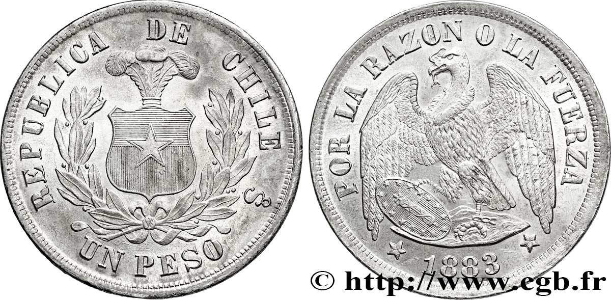 CHILE 1 Peso condor 1875 Santiago MS 
