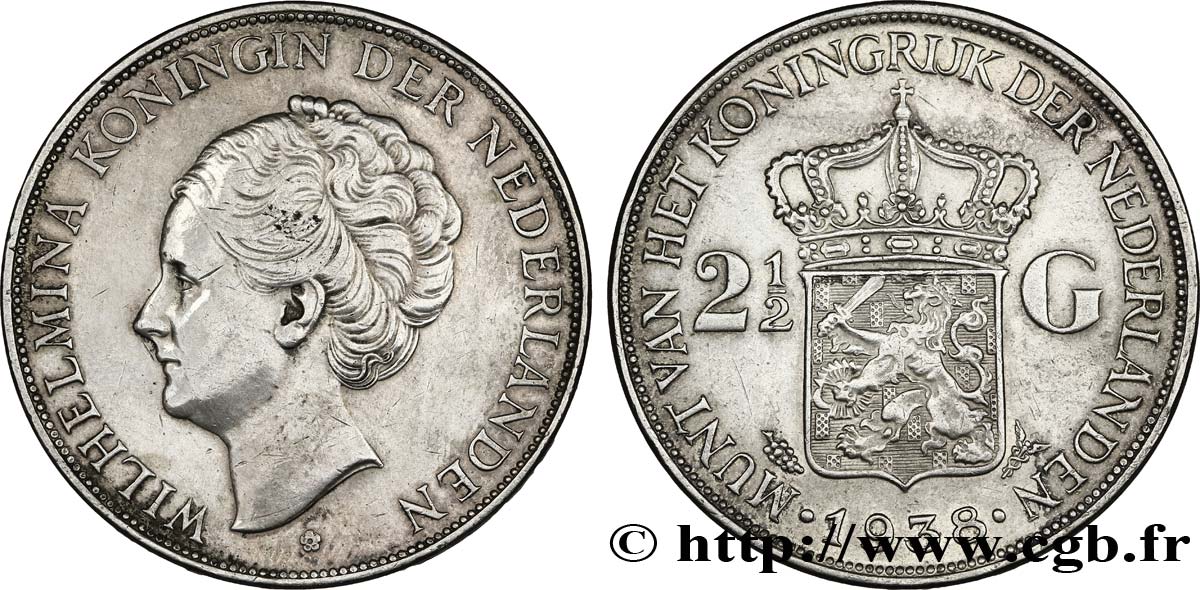 PAESI BASSI 2 1/2 Gulden Wilhelmina 1938 Utrecht BB/SPL 