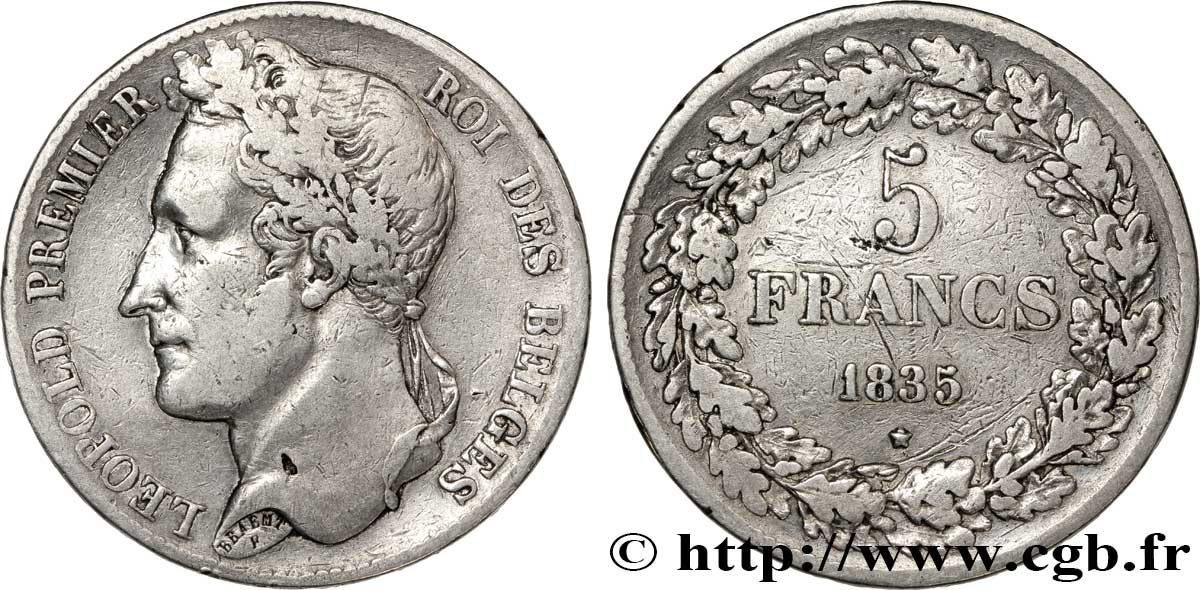 BELGIQUE 5 Francs Léopold Ier tranche position B 1835  TB 