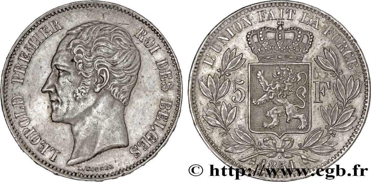 BELGIEN 5 Francs Léopold Ier 1851  VZ 