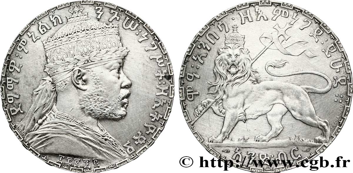 ETIOPIA 1 Birr Ménélik II / lion EE1892 1899 Paris BB 