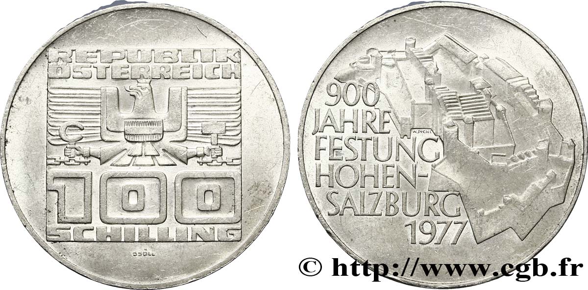 AUSTRIA 100 Schilling 900e anniversaire de la forteresse du Hohensalzburg 1977  SPL 