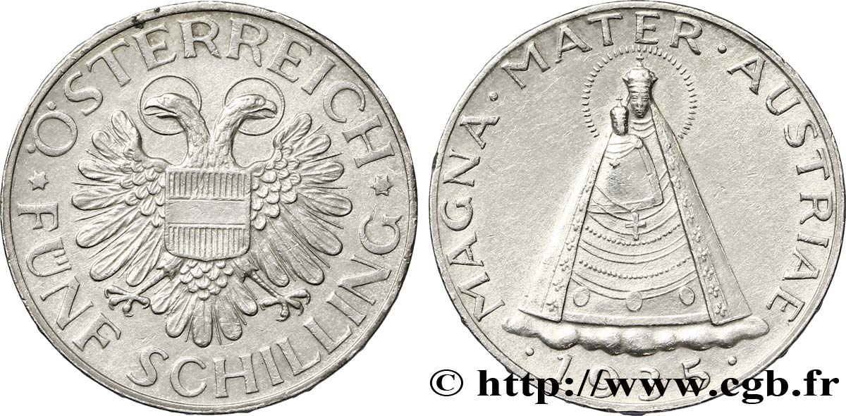 AUSTRIA 5 Schilling Madone de Mariazell / aigle bicéphale 1935  q.SPL 