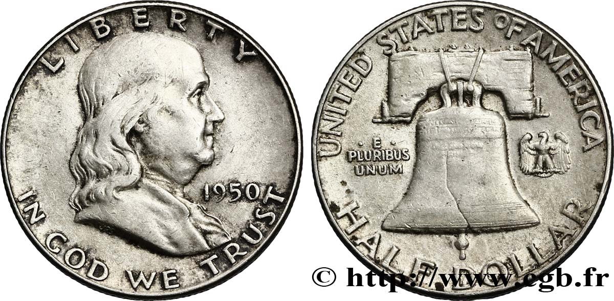 ESTADOS UNIDOS DE AMÉRICA 1/2 Dollar Benjamin Franklin 1950 Philadelphie MBC 