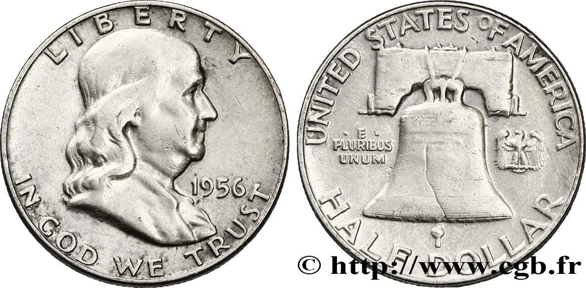 ESTADOS UNIDOS DE AMÉRICA 1/2 Dollar Benjamin Franklin 1956 Philadelphie MBC 
