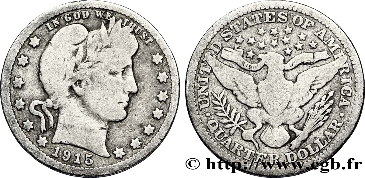 UNITED STATES OF AMERICA 1/4 Dollar Barber 1915 Philadelphie VF 