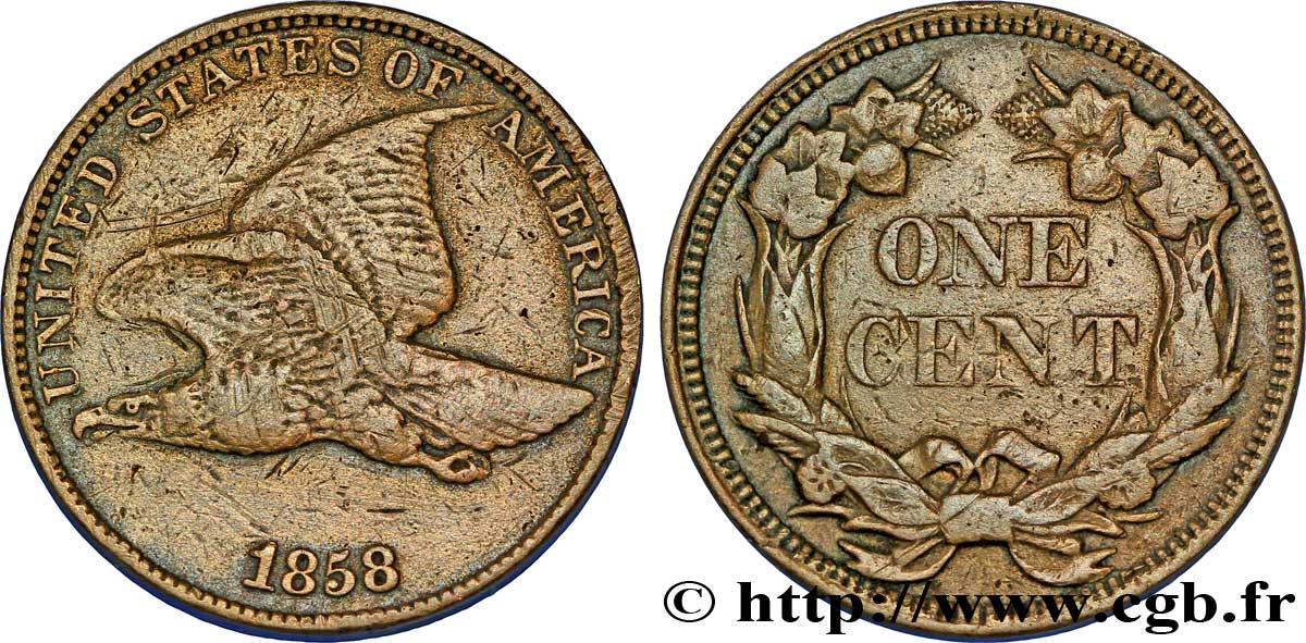 UNITED STATES OF AMERICA 1 Cent “Flying Eagle” variété à petites lettres 1858 Philadelphie VF 