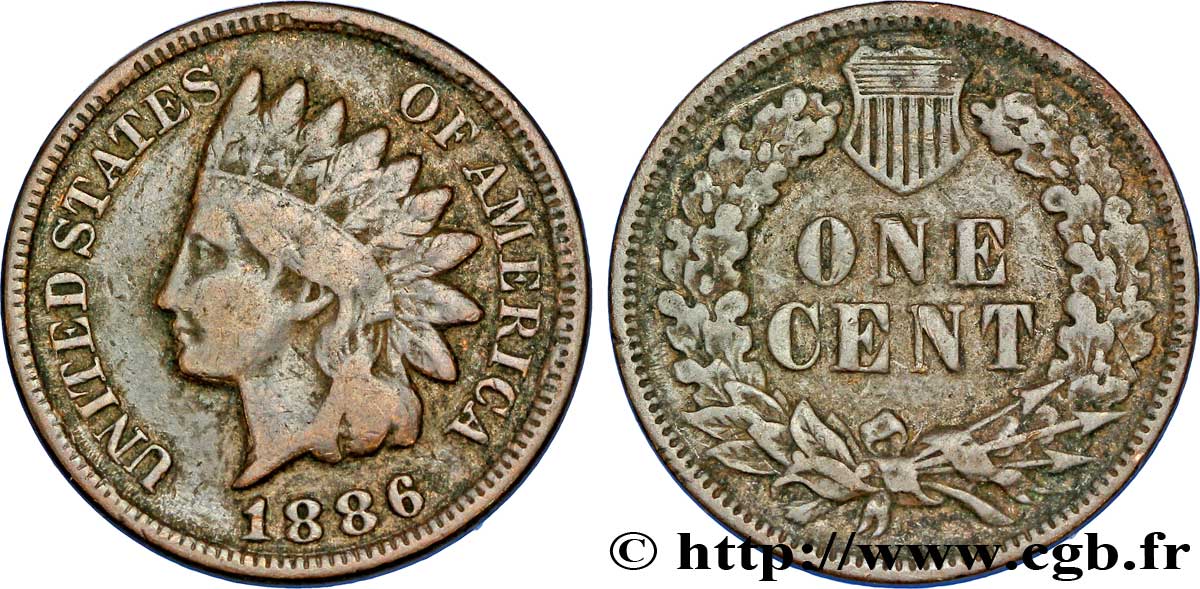 UNITED STATES OF AMERICA 1 Cent tête d’indien, 3e type 1886  VF 