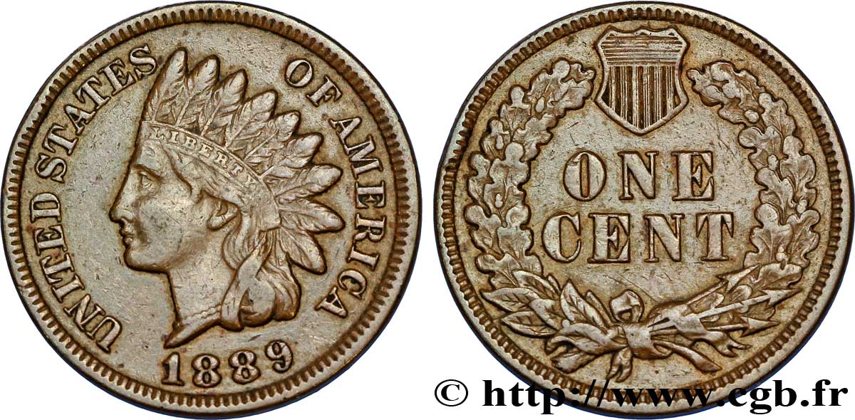 UNITED STATES OF AMERICA 1 Cent tête d’indien, 3e type 1889 Philadelphie AU 