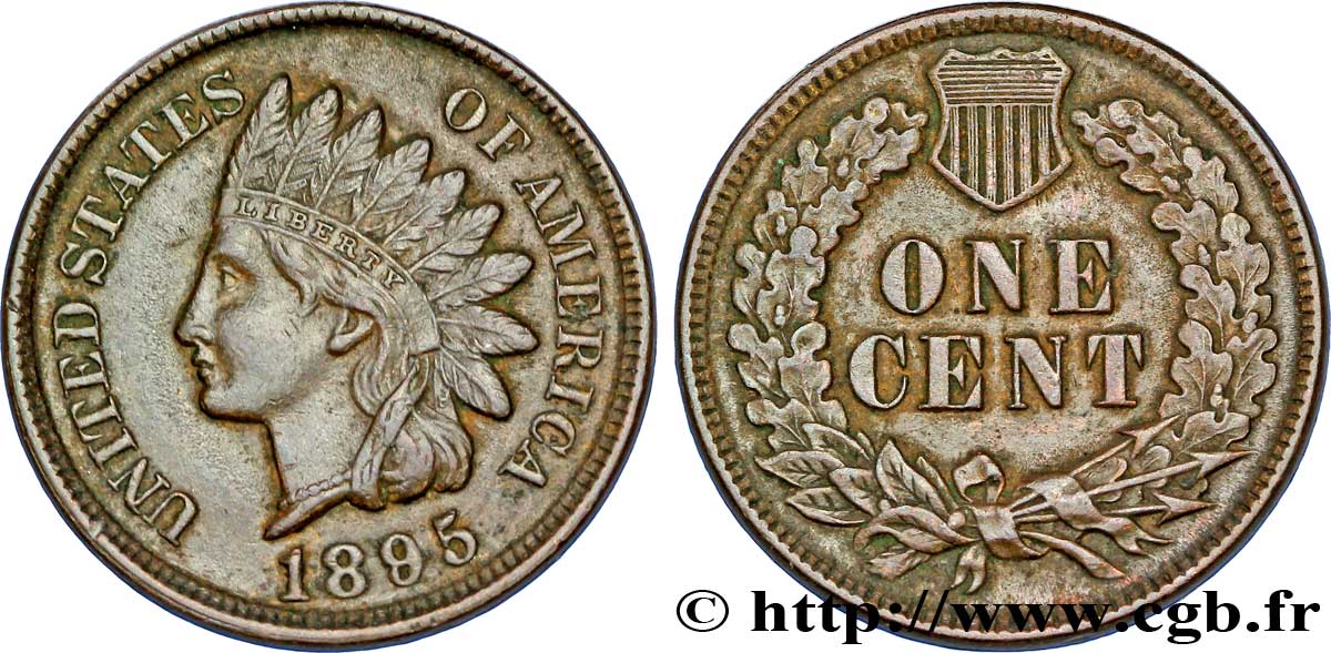 STATI UNITI D AMERICA 1 Cent tête d’indien, 3e type 1895 Philadelphie SPL 