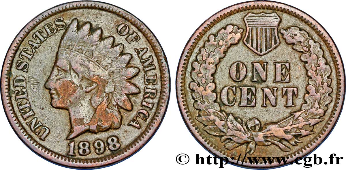 STATI UNITI D AMERICA 1 Cent tête d’indien, 3e type 1898 Philadelphie q.BB 