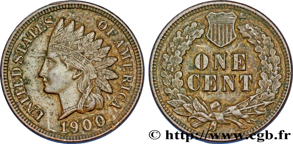 UNITED STATES OF AMERICA 1 Cent tête d’indien, 3e type 1900 Philadelphie AU 
