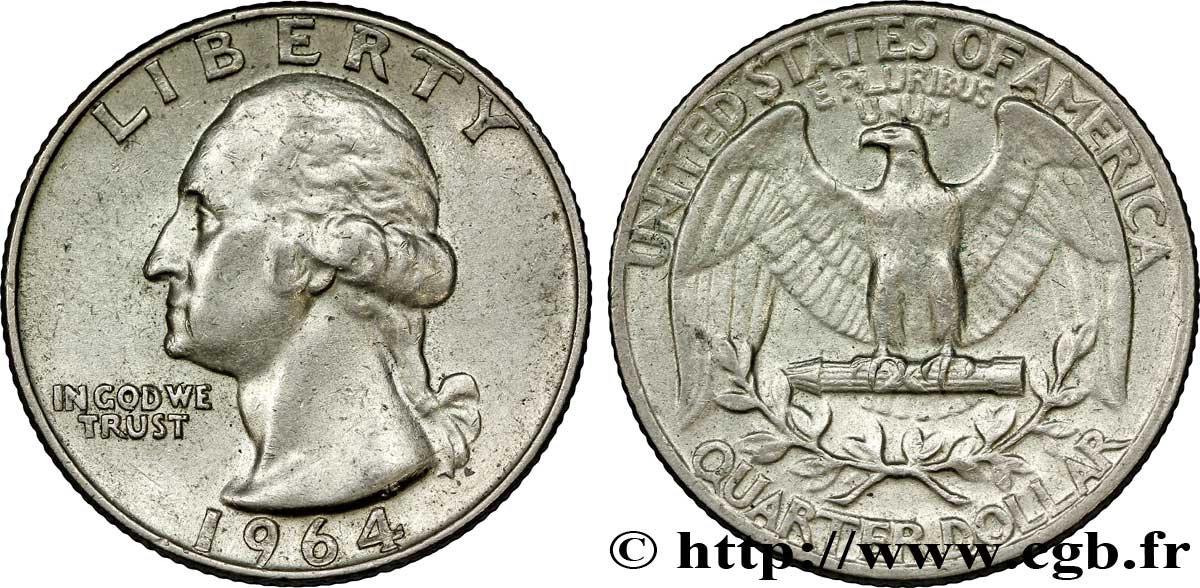 VEREINIGTE STAATEN VON AMERIKA 1/4 Dollar Georges Washington 1964 Philadelphie VZ 