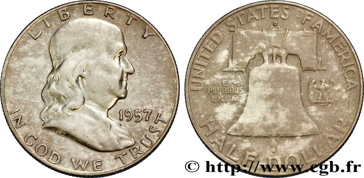ESTADOS UNIDOS DE AMÉRICA 1/2 Dollar Benjamin Franklin 1957 Denver MBC 