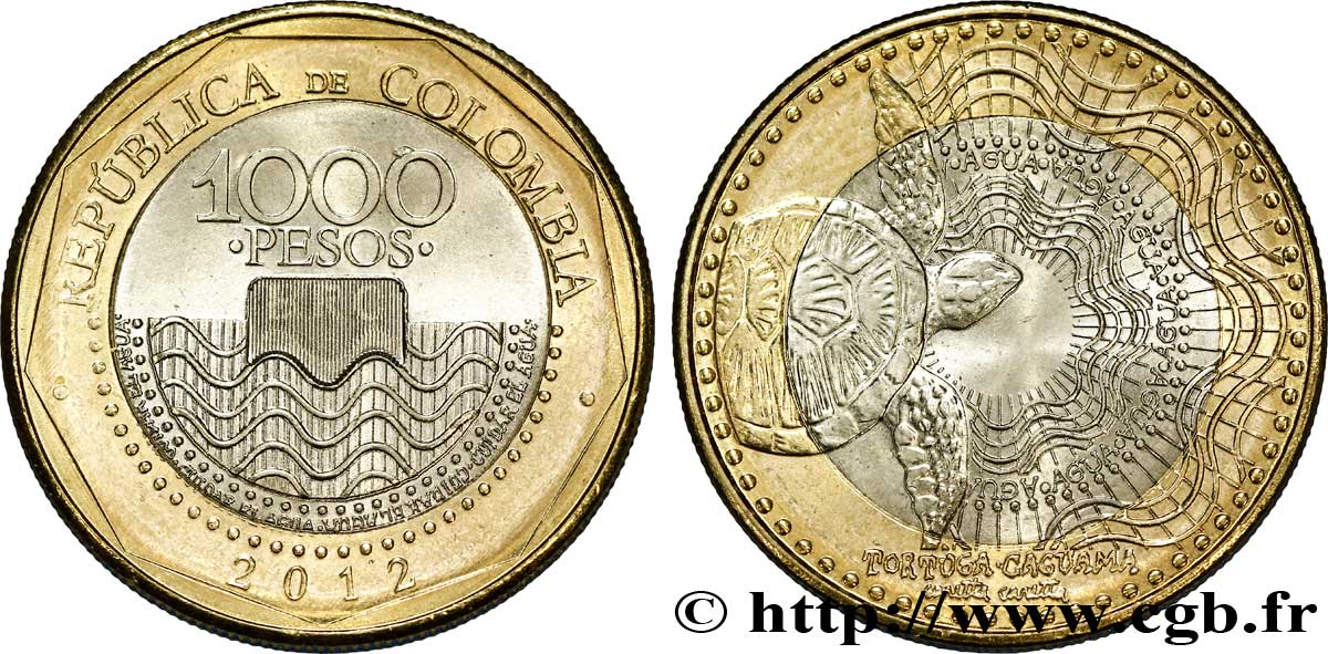 COLOMBIA 1000 Pesos tortue couanne 2012  MS 