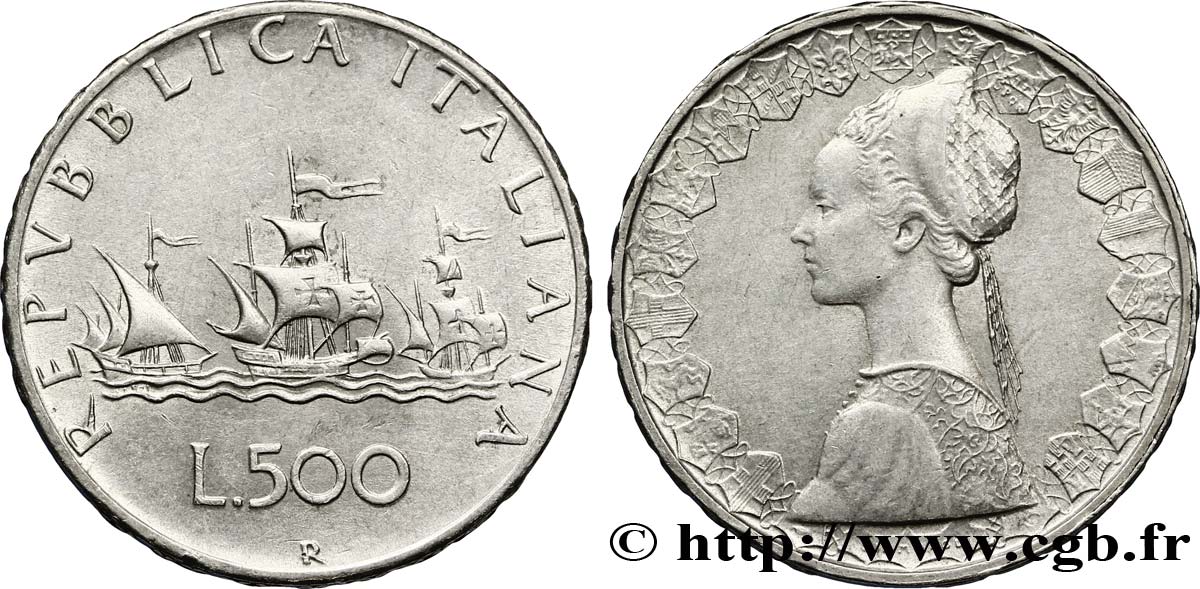 ITALY 500 Lire “caravelles” 1965 Rome - R AU 