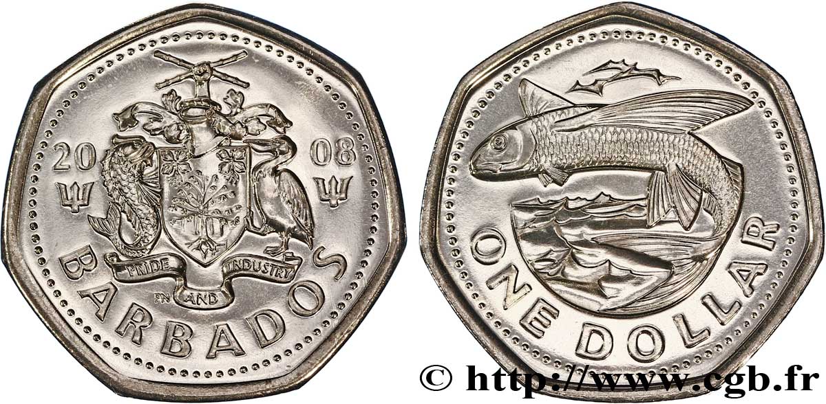 BARBADOS 1 Dollar emblème / poisson volant 2008  MS 