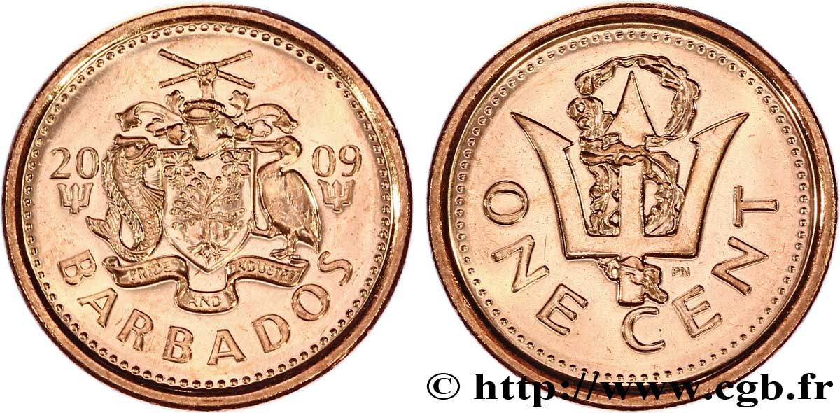 BARBADOS 1 Cent  emblème / trident 2009  MS 