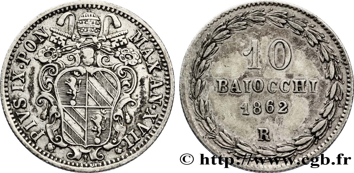 VATICAN AND PAPAL STATES 10 Baiocchi Pie IX an XVII 1862 Rome AU 